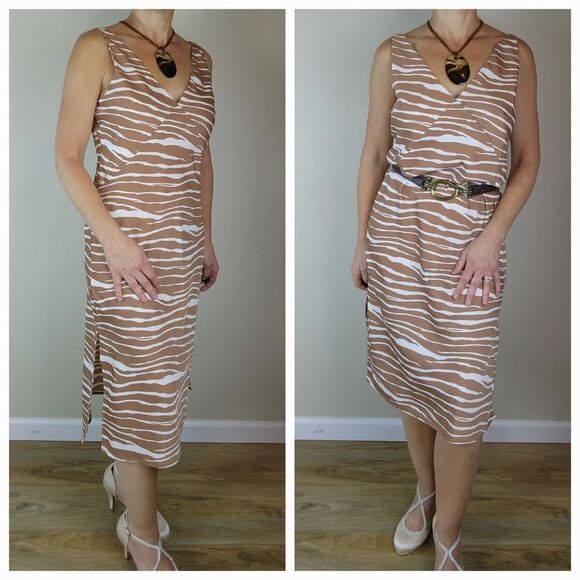 🔹️NWT A New Day Tan & Cream Zebra Print Sleeveless Slip Dress XLarge - Picture 2 of 12